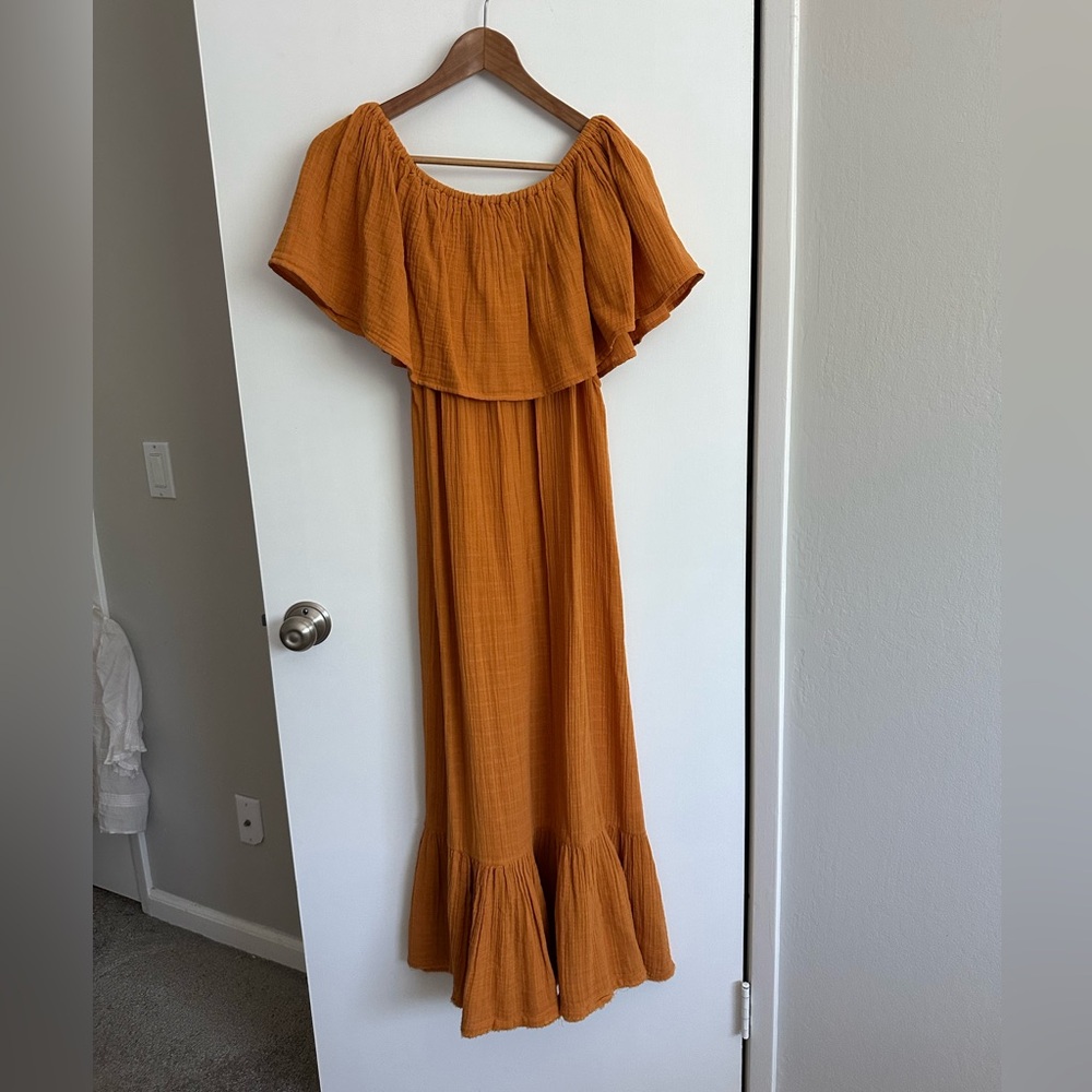 Anaak Flowy Orange Light Cotton Maxi Dress - Picture 2 of 7